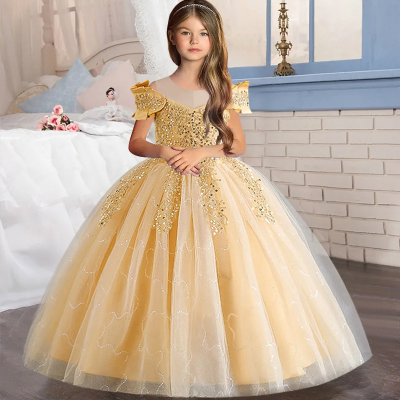 Kids Dresses For Party Wedding Dress gorgeous Sequins beaded Children  Pageant Gown Girls Princess longTulle Dress Girl clothes - AliExpress