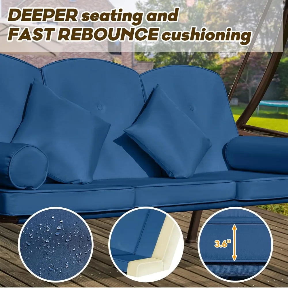 3 in 1 Outdoor Porch Swing with Adjustable Canopy, 3 Seat Outdoor Swing for Adults, Patio Swing Chair with Thickened Cushions 6