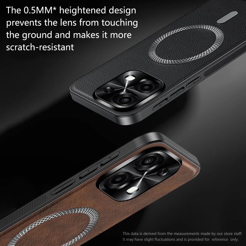 Luxury PU Leather Shockproof Phone Case with Magsafe Magnetic Metal Ring and Lens Protection
