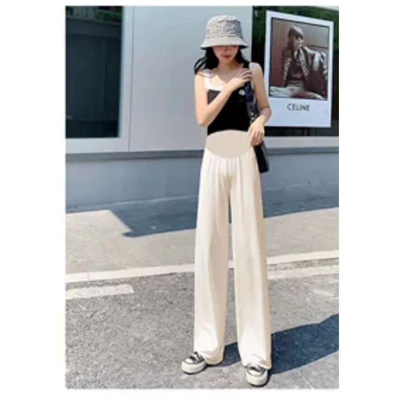Summer Pregnant Women Ice Silk Wide Leg Loose Pleated Nine Points Pants maternity pants