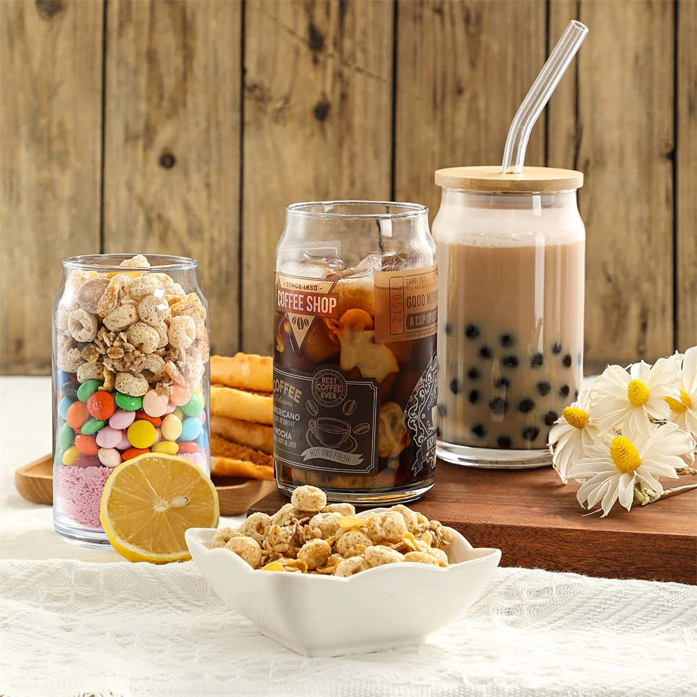 Glass Cup With Lid and Straw 350ml/550ml Transparent Bubble Tea Cup Juice Glass Beer Can Milk Mocha Cups Breakfast Mug Drinkware glass cup,heat resistant coffee glass cup,heat resistant glass cup,glass water cup,mason jars coffee mug
