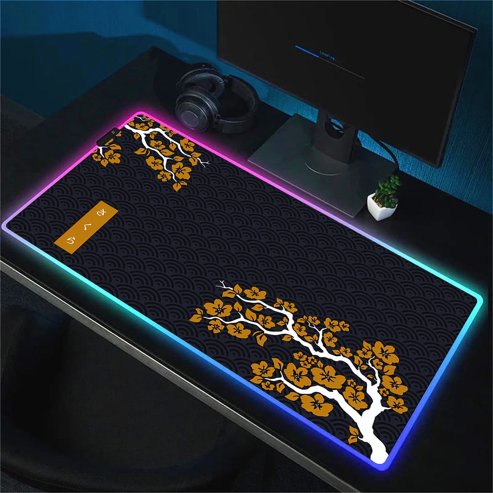 사쿠라 플레이 매트 RGB 체리 마우스 패드, 만화 게이머 HD 인쇄 마우스 패드, LED 대형 키보드, PC 매트 백라이트 맞춤형 노트북 패드