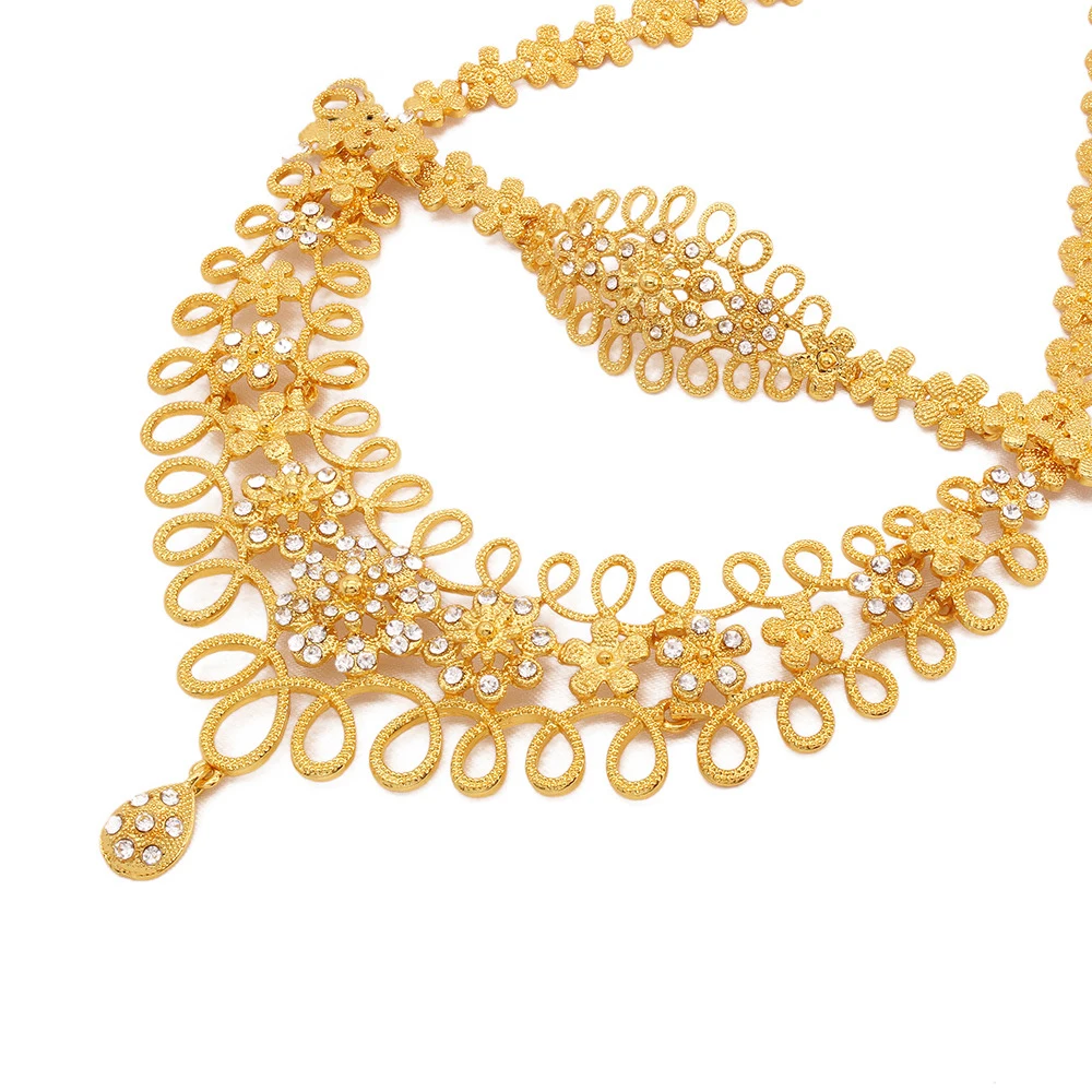 

Women Jewelry Set Collar Necklace+Bracelet+ Earrings+Ring Flower 18k Arabia Indian Dubai African Bridal Wedding Party Gift