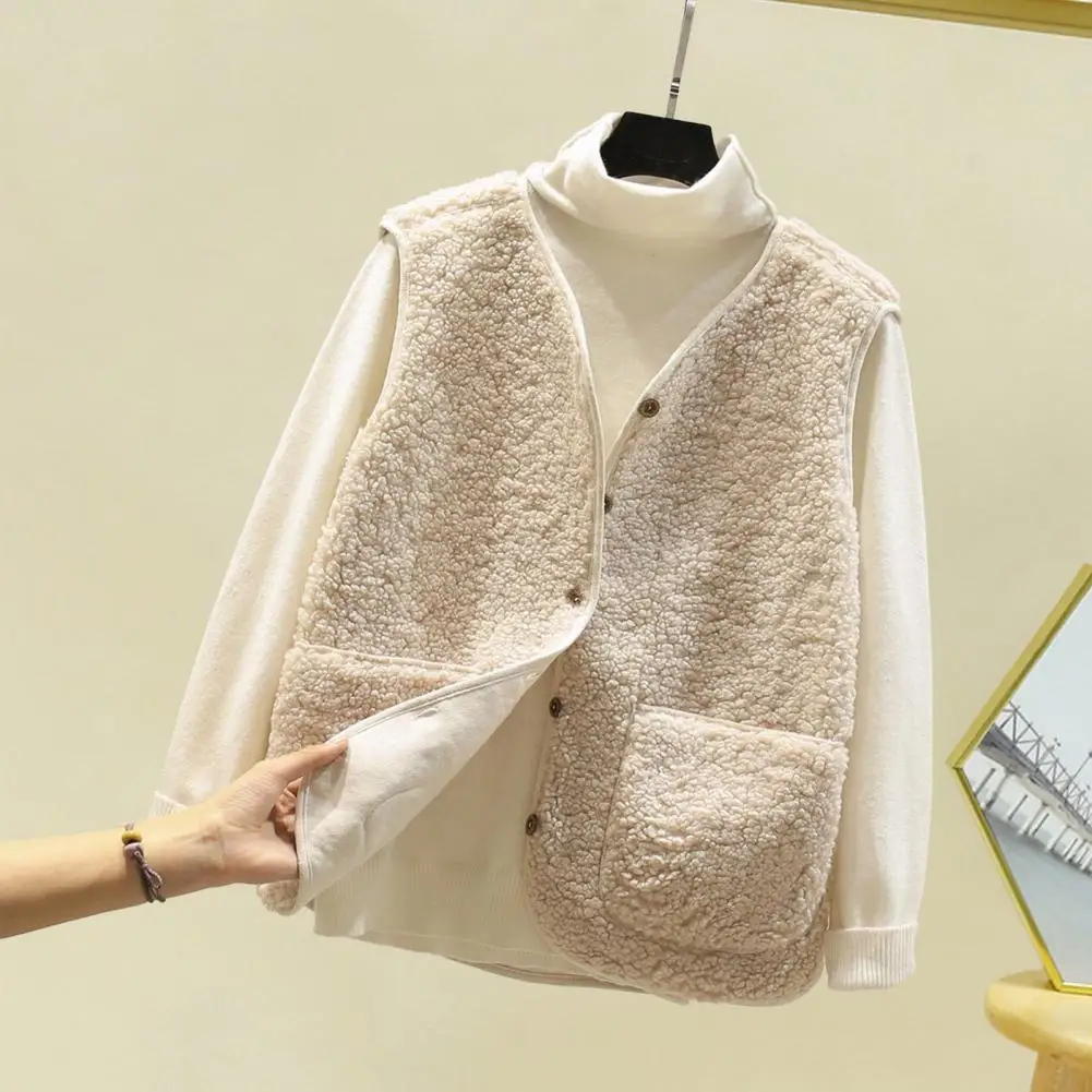 

Lightweight Women Vest Stylish Women's Autumn Winter Sleeveless Faux Lamb Wool Vest Coat Short Plush Outwear for Streetwear