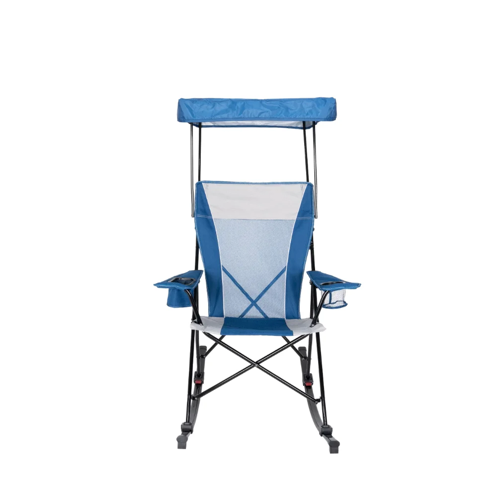 

Ozark Trail Mesh Tension Rocking Camp Chair with Canopy, Blue and Grey, Detachable Rockers, Adult