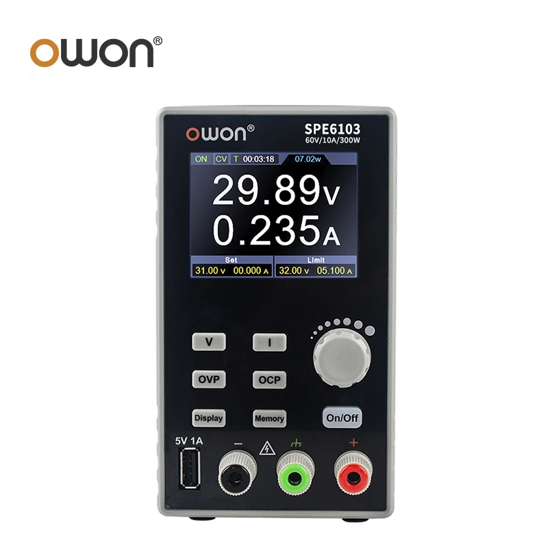 OWON SPE 프로그래밍 가능한 DC 전원 공급 장치, 디지털 전압 조정기 스위치, 300W, 60V, 10A, 60V, 5A, 2.8 인치 LCD, 10mV, 1mA 해상도, SPE6103