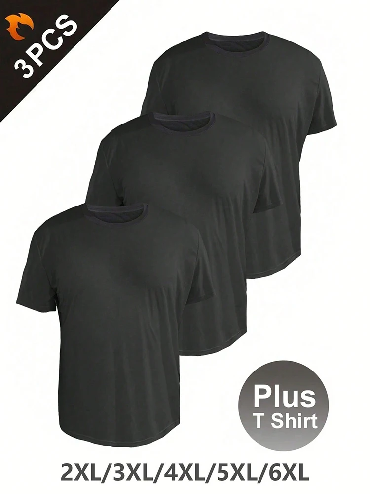 3PCS Plus T Shirt for Men's Big and Tall Shirts Men's Ultralight Quick Dry Sport T-Shirt 2XL/3XL/4XL/5XL/6XL 2
