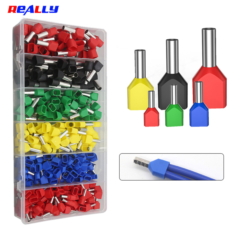 130/380/600PCS TE double wire tube type pre-insulated terminal European pin type cold pressed terminal pin type copper tube end