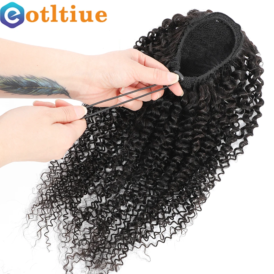 Brizilian Kinky Curly Ponytail Human Hair Natural Color Wrap Around Ponytail Drawstring Puff Clip In Hair Extensions
