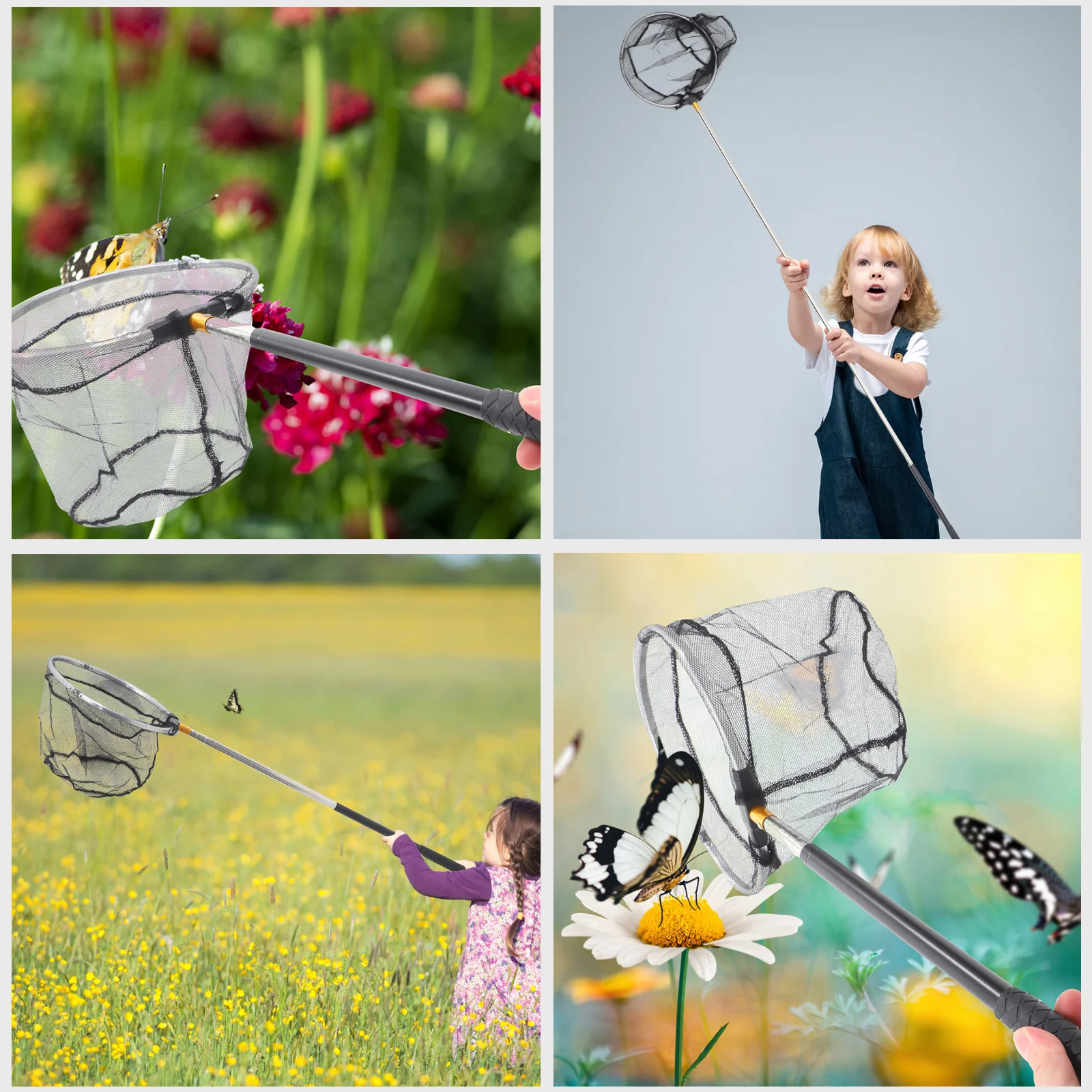 Retractable Fishing Net Butterflies Catching Bug Net Outdoor Fold Telescoping Bug Stainless Steel Catcher Picnic Camping Supply 5