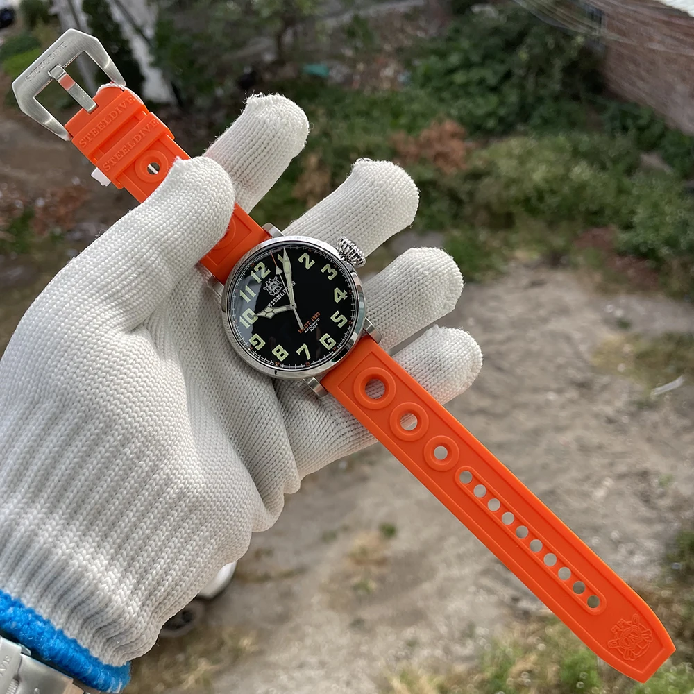 Retro Big Pilot Automatic Mechanical Watch 200M Waterproof STEELDIVE SD1903 Super C3 Green Luminous Dive Watch Sapphire Crystal