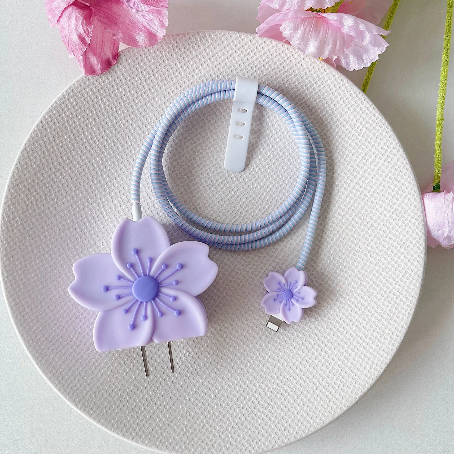 Cherry Blossom Charger Protector with Cable Organizer and Protective Case
