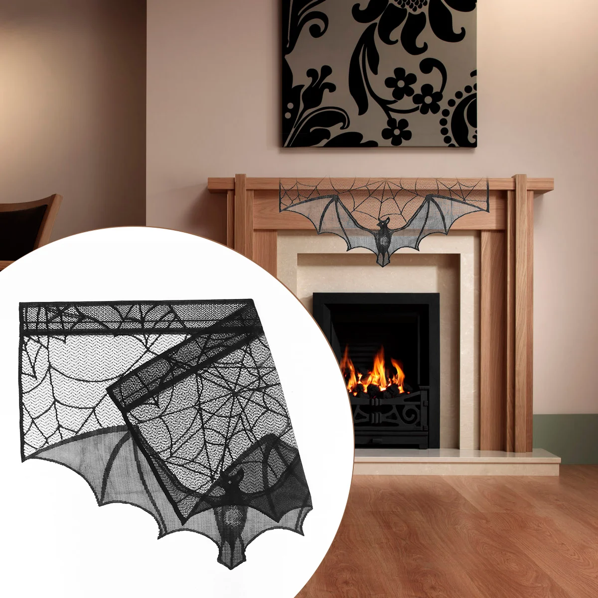 

Fireplace Cloth Decor Spider Web Mantle Mantel Cobweb Scarf Door Curtain Bat Stove Halloween