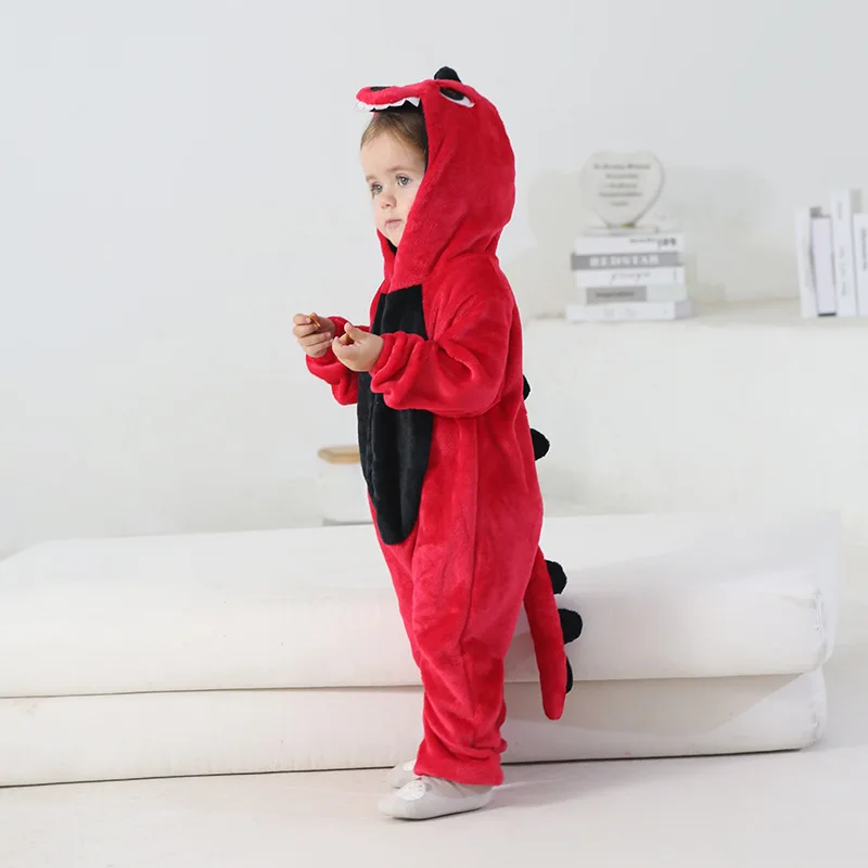 Boys Dinosaur Kigurumi Pajamas Winter Warm Flannel Bodysuit Onesies Unicorn Lion Jumpsuit Animal Pyjamas