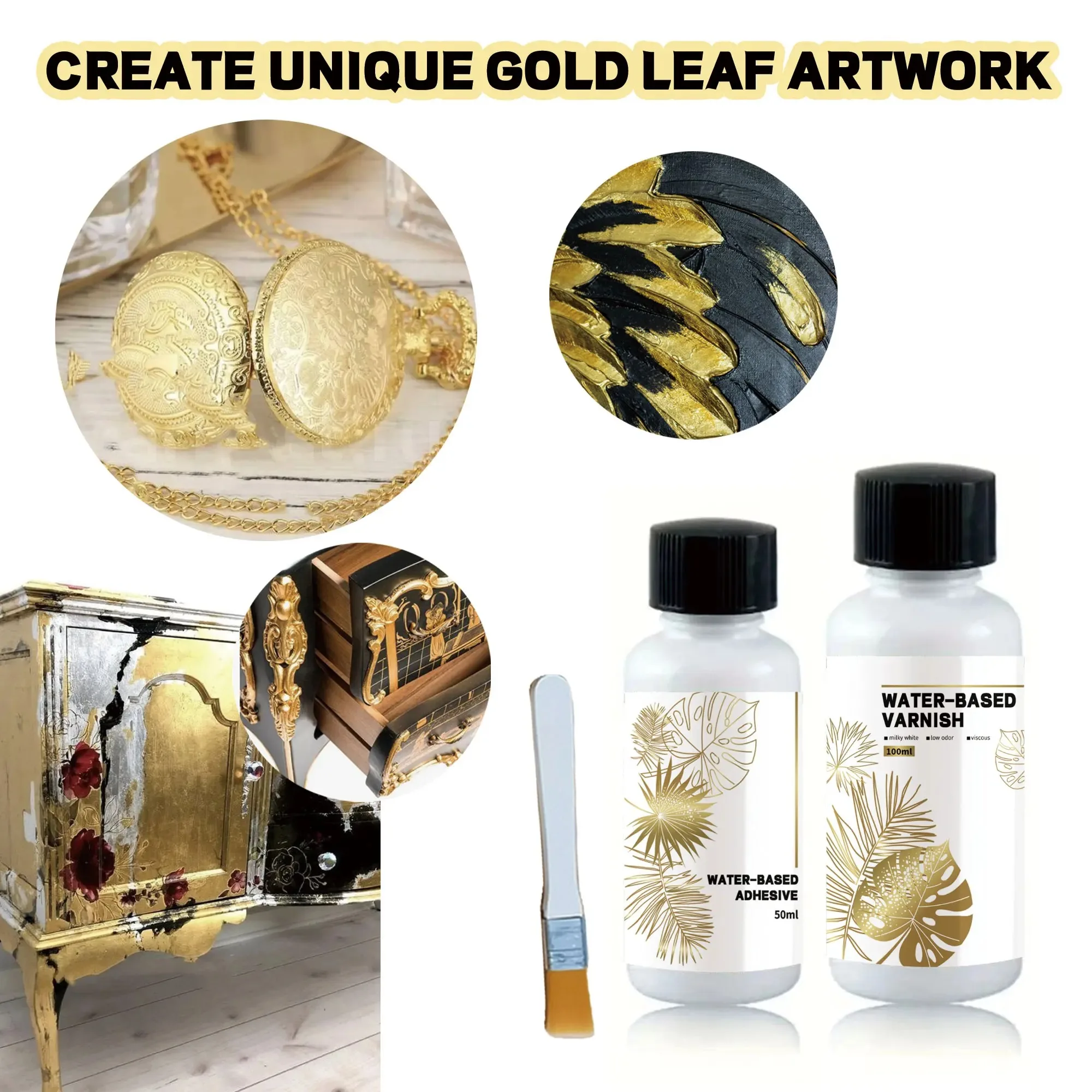 Golden Foil Adhesive Kit - Premium Water-Based Metallic Glue with Brush