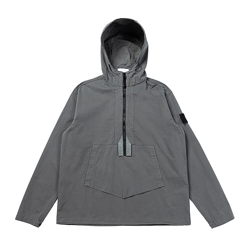 

Hooded fashion jacket Topstoney spring loose badge embroidered hooded jacket half zipper washing tooling coat