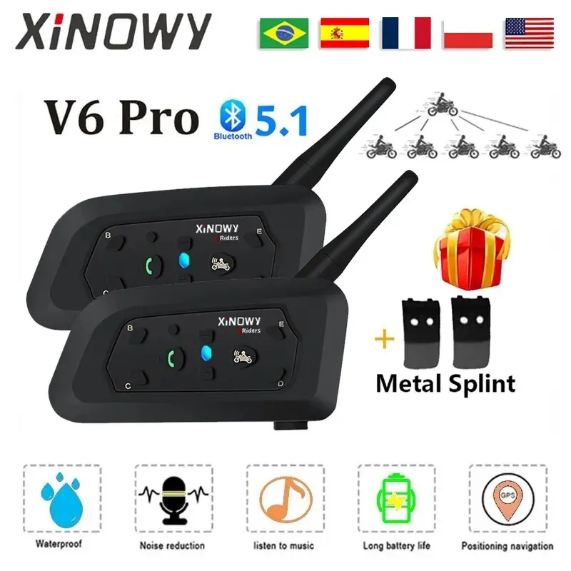 Vnetphone-intercomunicador V6 para casco de motocicleta, interfono  inalámbrico con Bluetooth, impermeable, MP3, 1200M, 6 conductores -  AliExpress