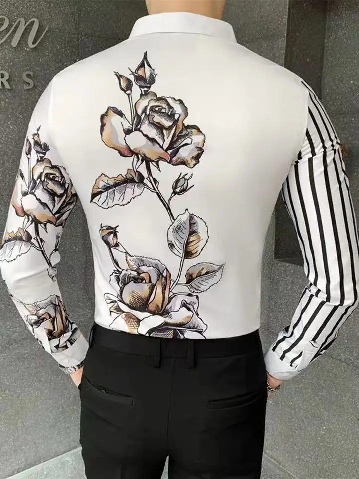 Man Long Sleeve Shirt Casual Shirt Autumn Vintage Printed