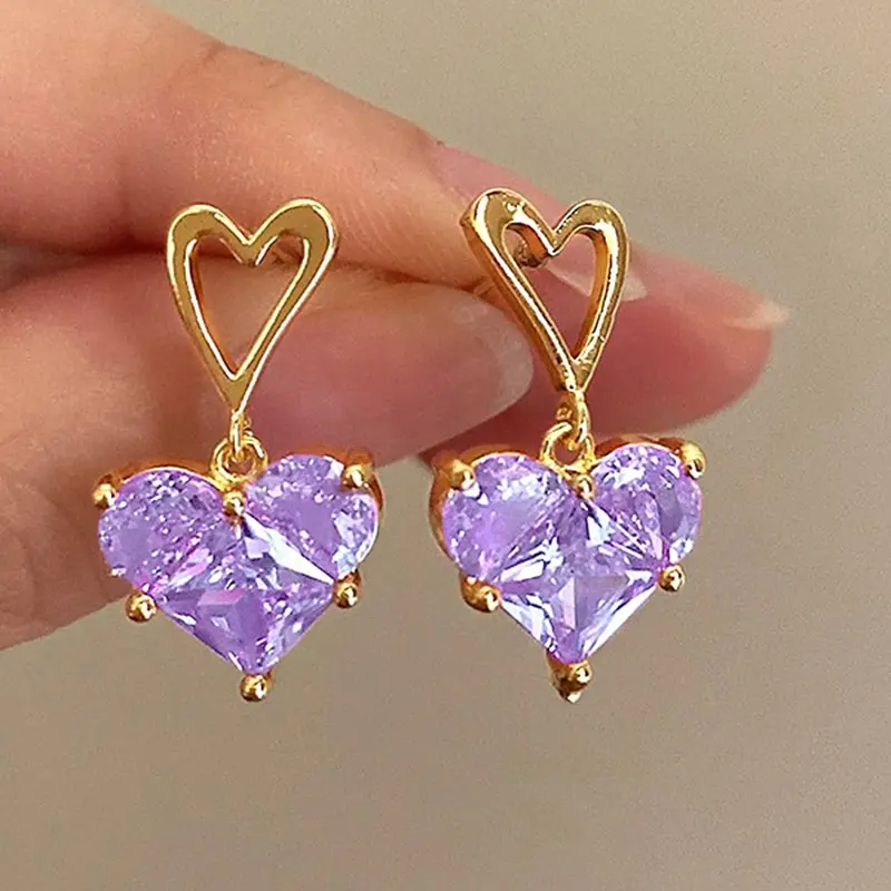 S1beb33e758a34b9c961c8e202b1e952ed 3pcs Trendy Y2k Heart-shaped Zircon Pink Crystal Pendant Earrings Necklaces Set for Women Heart Elegant Exquisite Party Jewelry Mallzona