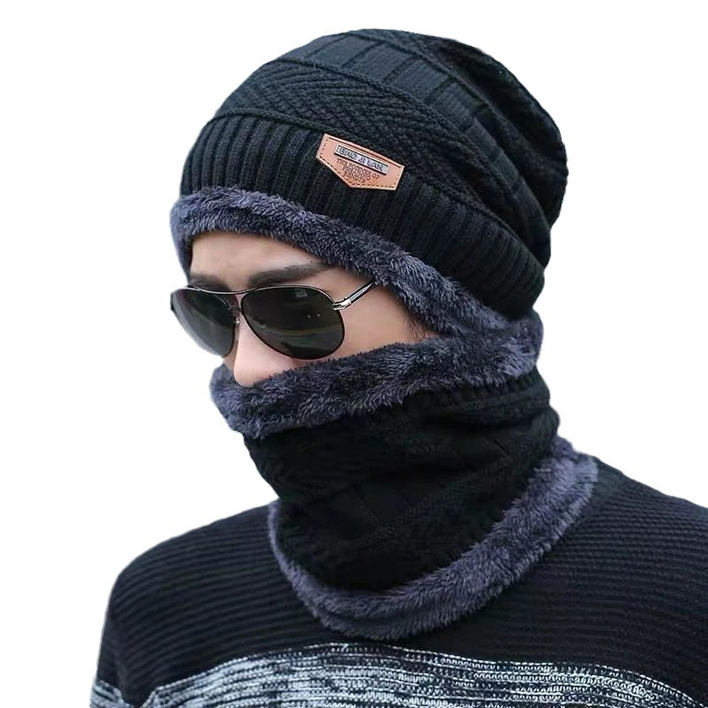 Winter Beanie Hat for Men Women Knitted Thick Wool Neck Scarf Cap Balaclava Mask Bonnet Hats