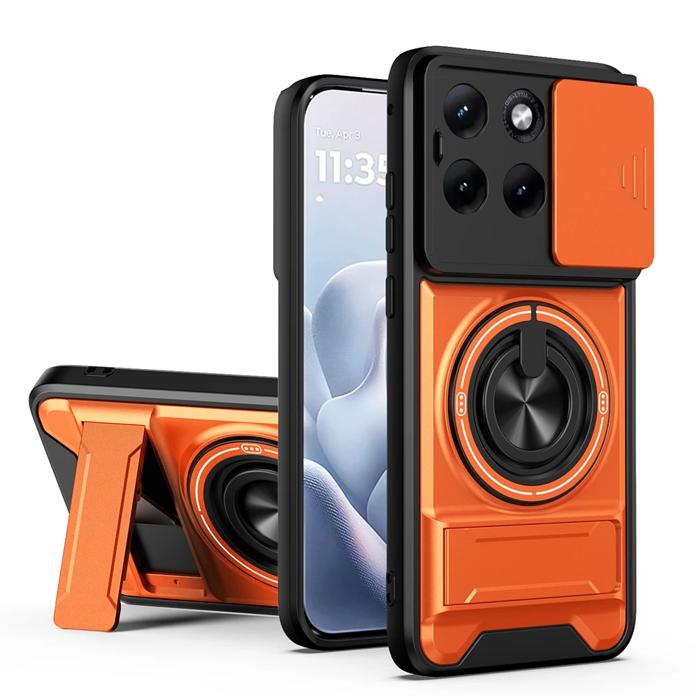 Luxury Armor Magnetic Ring Bracket Case with Slide Lens Cover