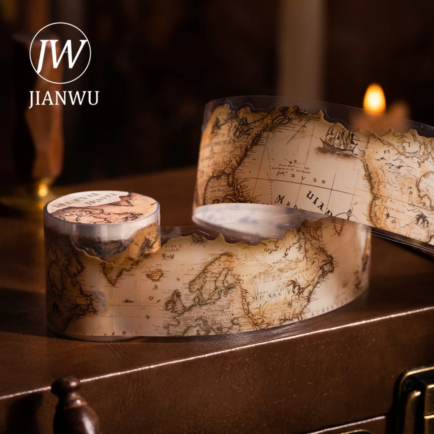 JIANWU 중세 여행 시리즈 빈티지 기사 성 풍경 소재 콜라주 PET 테이프 크리에이티브 저널 문구류