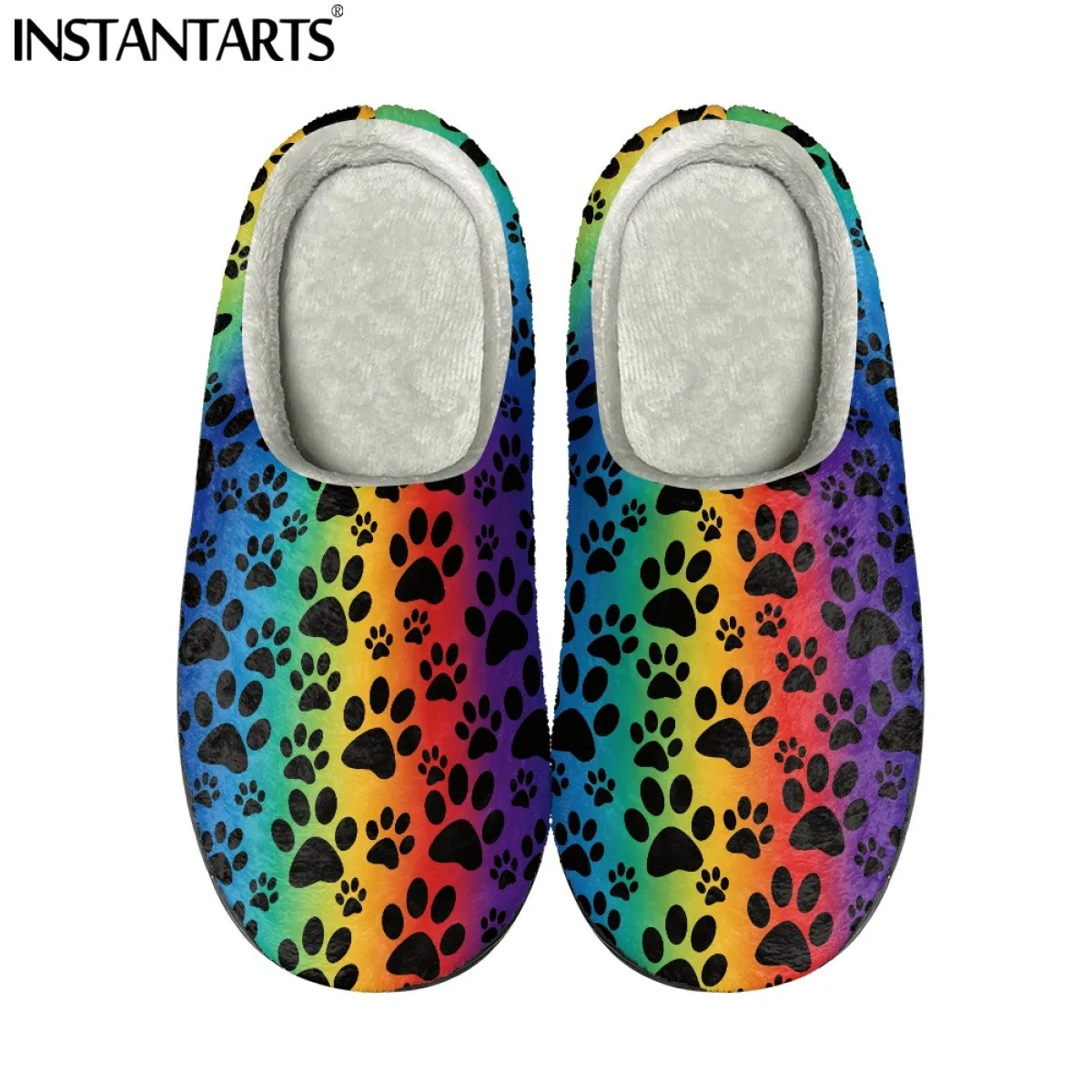 

Мягкие домашние тапочки INSTANTARTS с градиентом в виде собачьих лап, бесшумные хлопковые тапочки, домашние Нескользящие тапочки, теплые плюшевые домашние тапочки унисекс