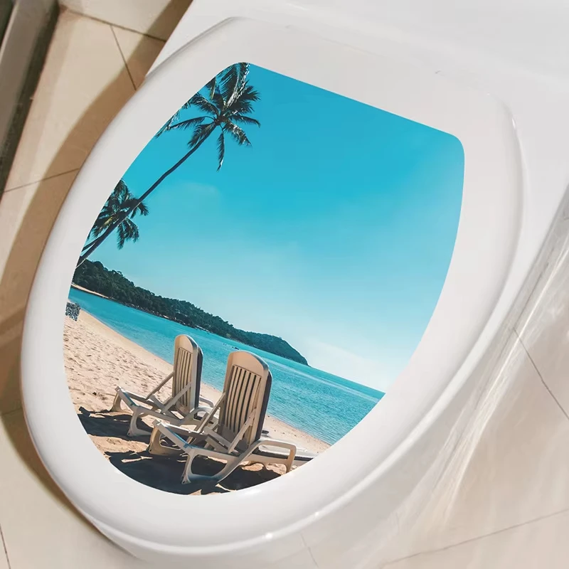 Toilet Seat Wall Sticker Art Wallpaper Bathroom Decals Self-adhesive Removable Toilet Lid Sticker Home Decor Accessories F15