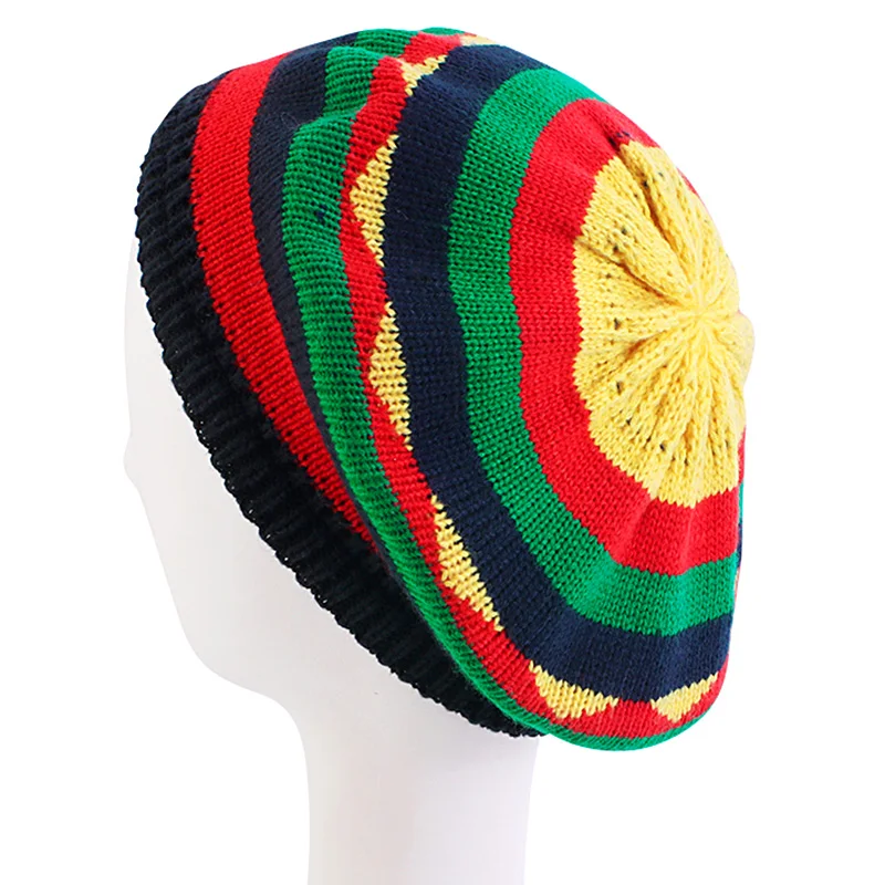 Hip Hop Striped Cap Winter Wool Reggae Hats Outdoors Multi-colour Jamaican Hats For Men Caps Rainbow Beanie Unisex