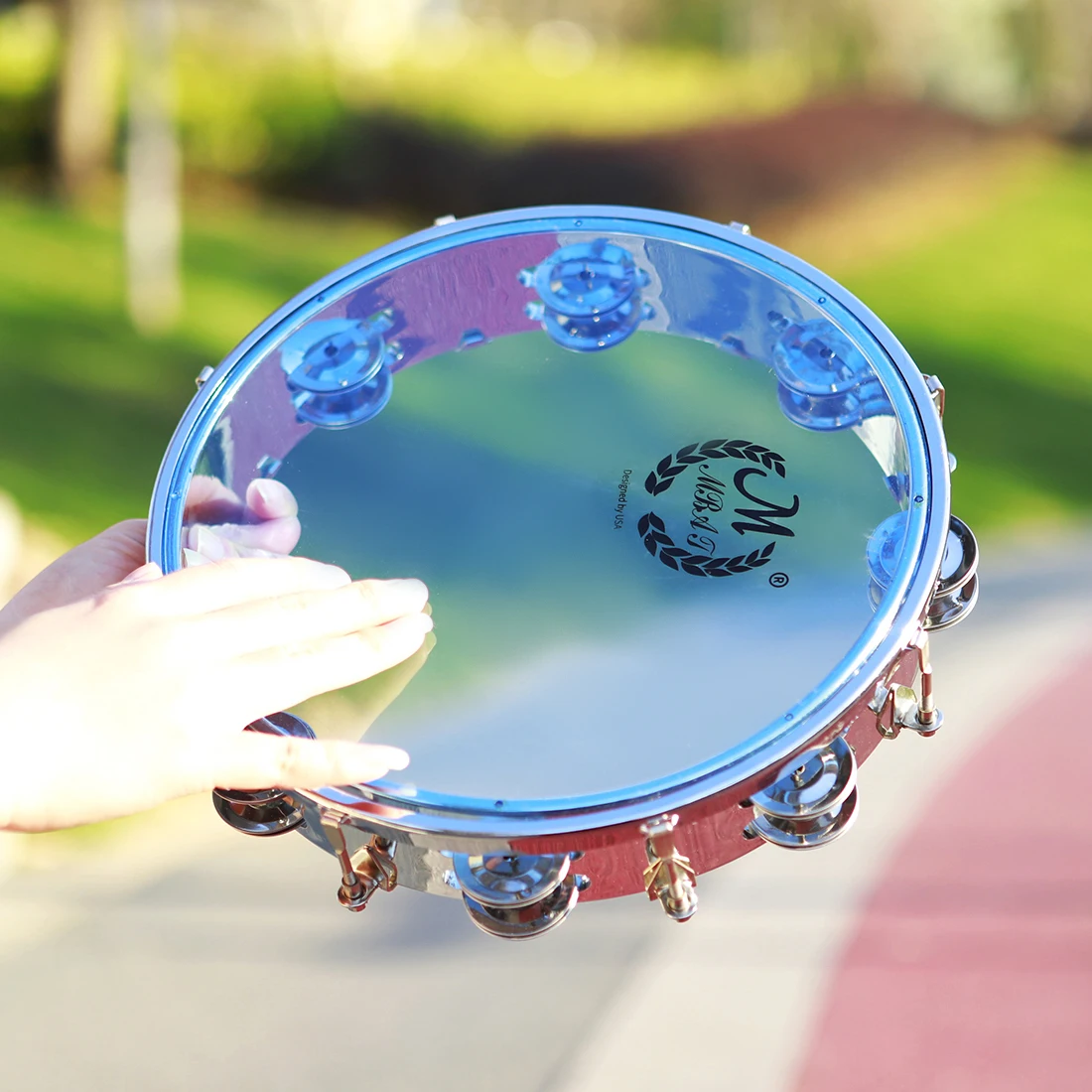 Hand Tambourine M MBAT 8/10inch Tambourine Self-Tuning Double Row Tambourine Stainless Steel Rings Hand Drums Percussion Instrument