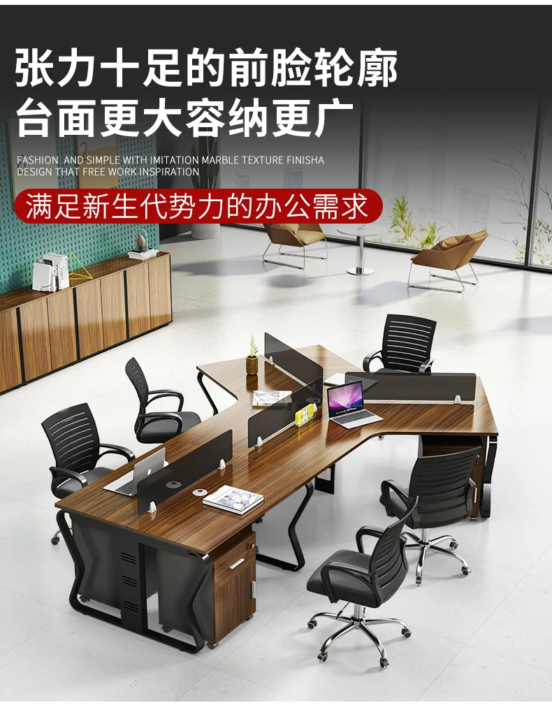 Description Picture 5 of itemDesk office 3/6 people shaped station staff desk simple modern staff desk card office desks