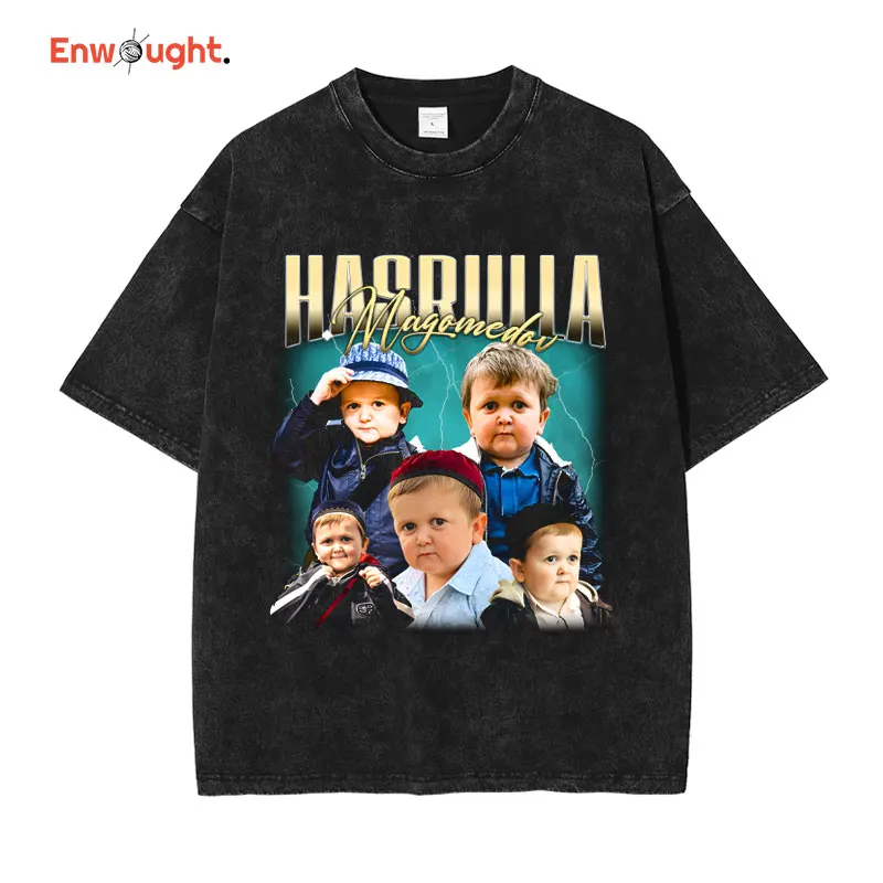 

Футболка Hasbulla Magomedov мужская с коротким рукавом, винтажный Топ в стиле хип-хоп, промытый оверсайз, в стиле старой школы, уличная одежда, лето