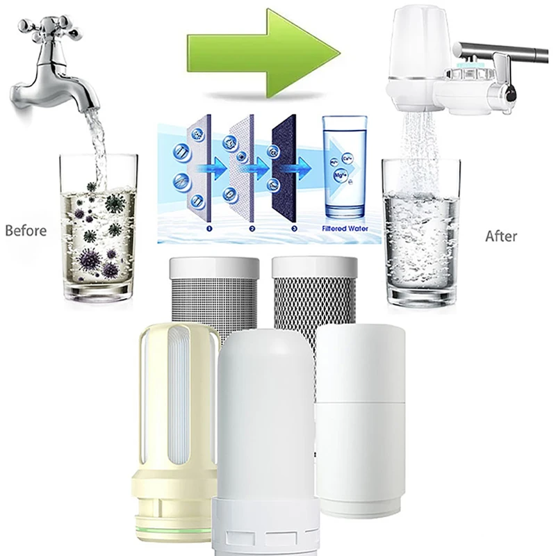 1/4 Pcs Replacement Ceramic Faucet Tap Water Filter Purifier Cartridge For Home Kitchen Household