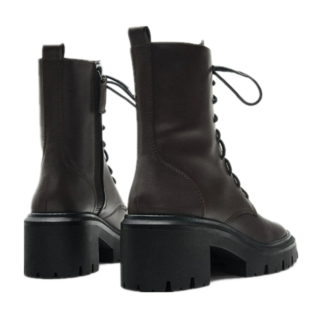 Dave&Di Vintage Genuine Leather Thick Heel Bandage Ankle Boots Women Cowhide Side Women Zipper Motorcycle WInter Boots
