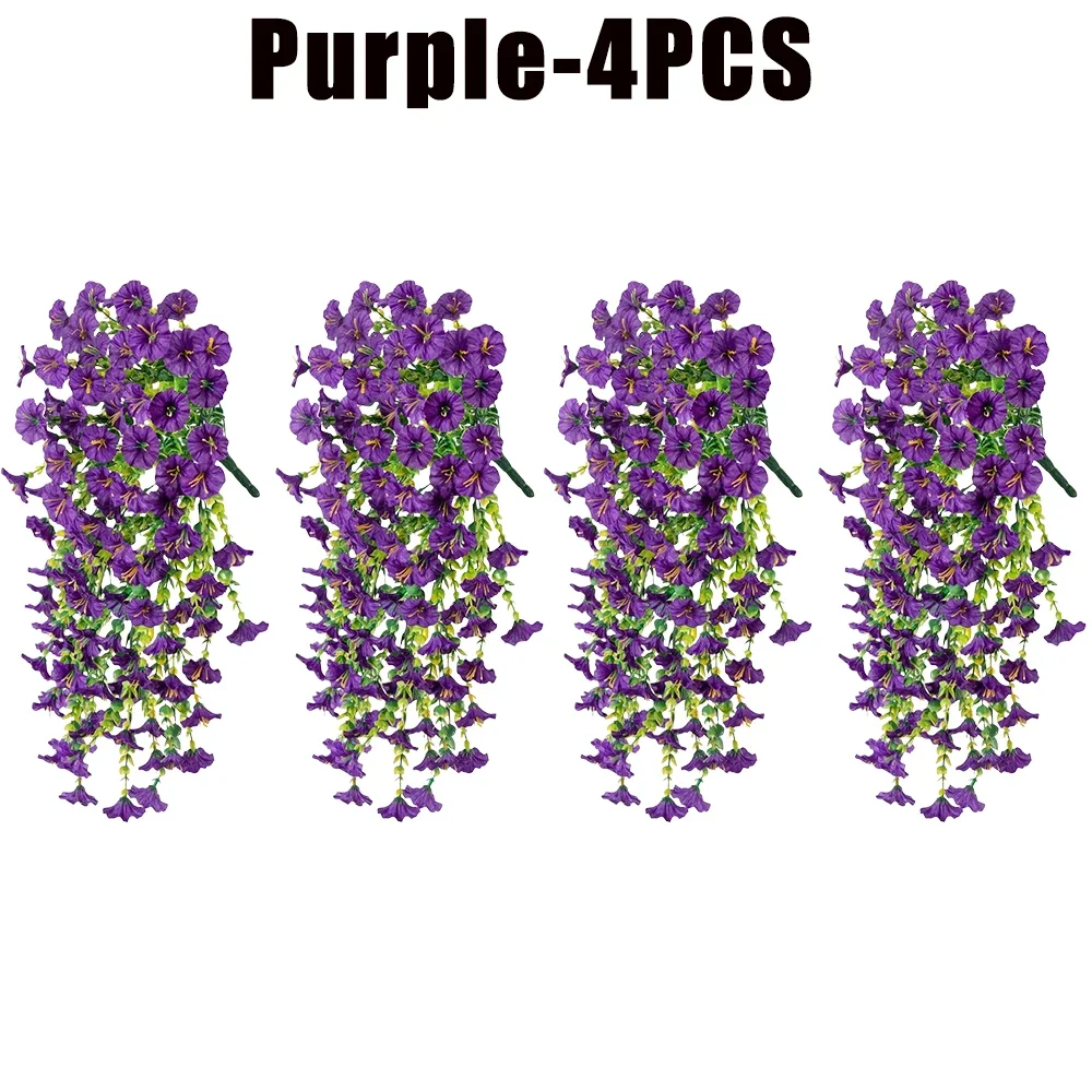 Avoik 4PCS Artificial Hanging Flowers - UV Resistant Fake Morning Glory Vines For Outdoor Decor