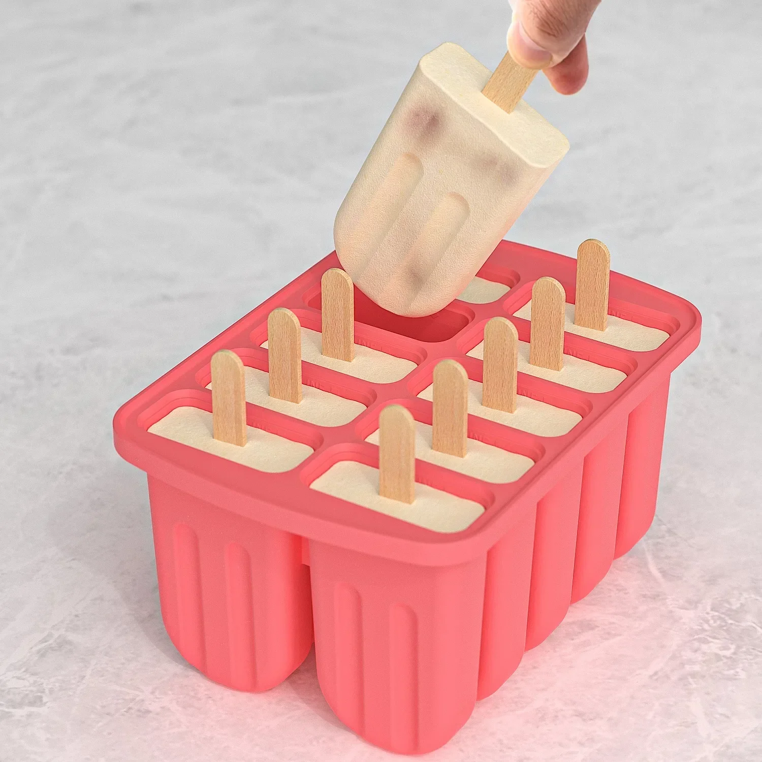 Silicone Popsicle Molds 10 Cavity Large Popsicles Molds Silicone Popsicle Maker Mold Ice Pop Mold with 50Pcs Popsicle Sticks