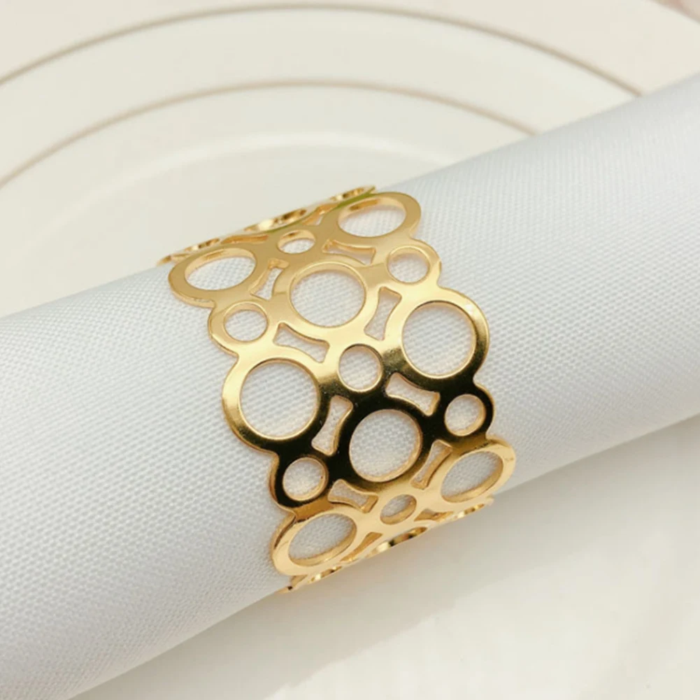 Napkin Ring, 6-Piece Metal Napkin Holder, Party Dinner Christmas Table Decoration, Hollow Round Design Ring