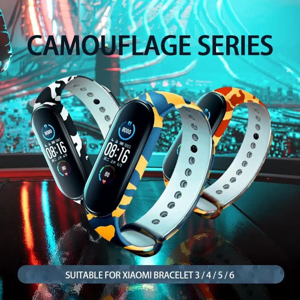 Mi Band 4 5 6 용 실리콘 팔찌 TPU 스트랩, 위장 스트랩 교체 손목 밴드, Mi Band 스포츠 방수 시계 밴드