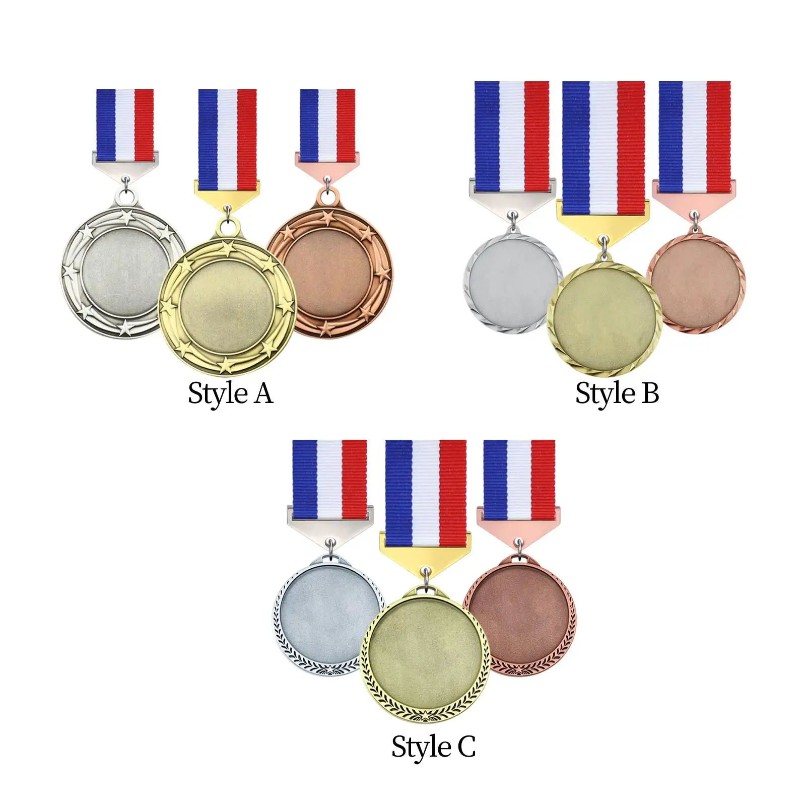 

3x Gold Silver Bronze Medals Zinc Alloy Prize Gift with Ribbons for Basketball