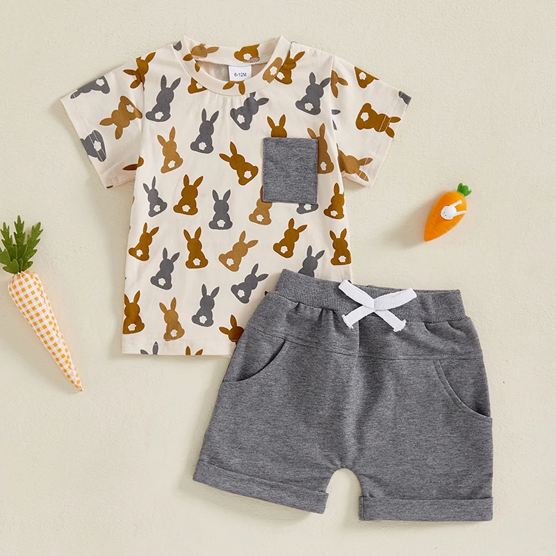 Baby Boy Summer Clothing 2PCS Set Toddler Kids Baby Boy Bunny Print T-shirt+Shorts Pants Outfits Short Sleeve Clothes 0-3y