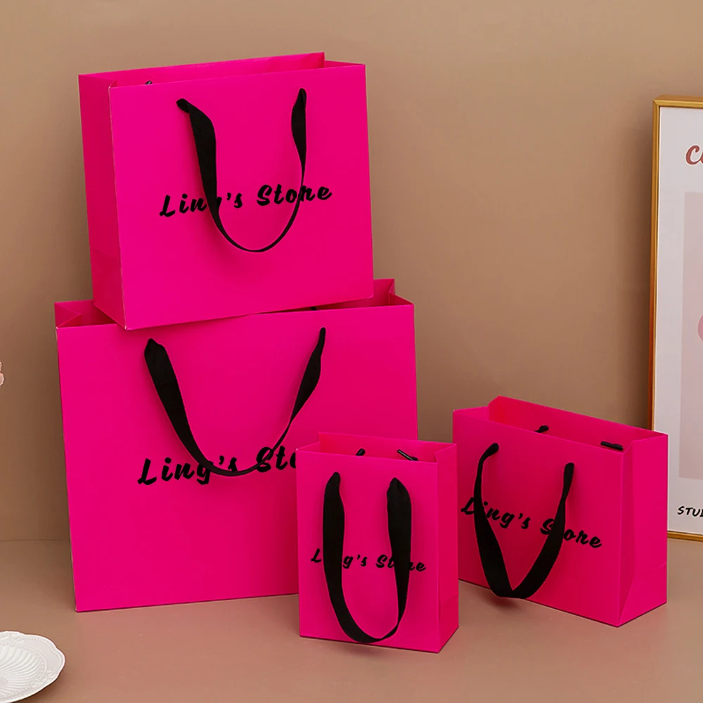 24/50/100 Stück Individuell Bedruckte Pitay Schmuck Geschenktüten mit Griff, Rosenpapier Einkaufstaschen, Boutique Kleine Geschäfts- und Reisetaschen – Detail 4