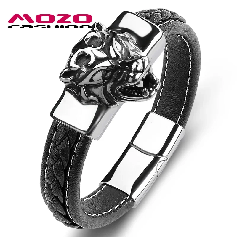 

Stainless Steel Bracelets for Men, Tiger Jewelry, Leather Braided Bracelets, Cuff Decorations, Fashionable Gifts, High Quality