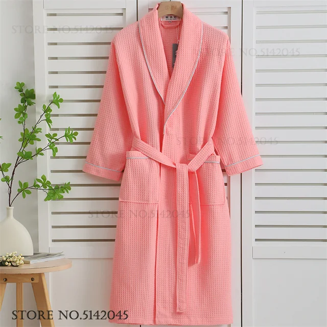 100% coton Couple Robe gaufre peignoir Robe Kimono Yukata maison vêtements décontracté femmes vêtements de nuit printemps été vêtements de détente