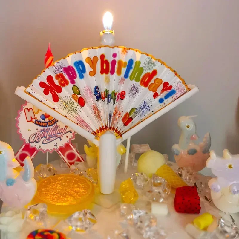 1/3Pcs Happy Birthday Party DIY Decoration Cake Topper Candles Supplies Boy Girl Favors Gift Surprise Fan Birthday Candle Kids