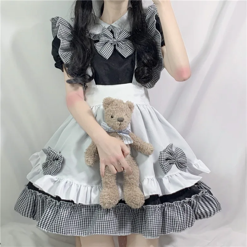 Anime Cartoon Cosplay Costumes Lolita Suspender Dress Lolita Dress Lolita Cosplay Costumes Japanese Kwaii Maid Lingerie Dress Goth Clothes Women Punk Gothic Lolita Maid Outfits Black White