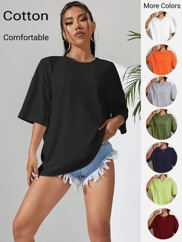 100% Cotton Solid Color Summer Womens T Shirt Street Hip Hop T-Shirts Loose Casual Short Sleeve Comfortable Fashion Tee Tops 1