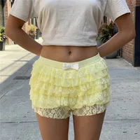 Short bloomer en dentelle en maille pour femme, short à volants superposés, short à froufrous, nœud papillon nickel é, short sexy pour garçon, culotte de fête, vêtements de fête, Y2K 3