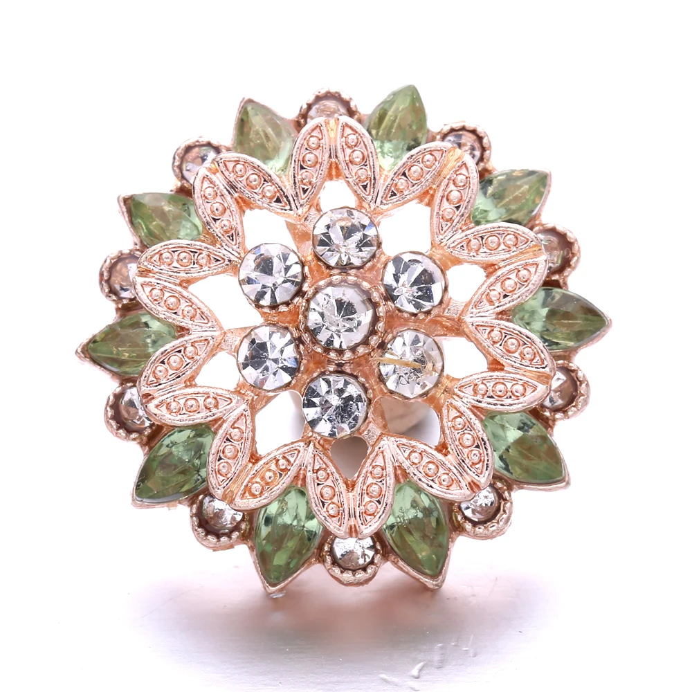 15pcs Newest Rose Gold Rhinestone Flower 18mm Snap Buttons Fit 18mm Snap Button Bracelet Necklace