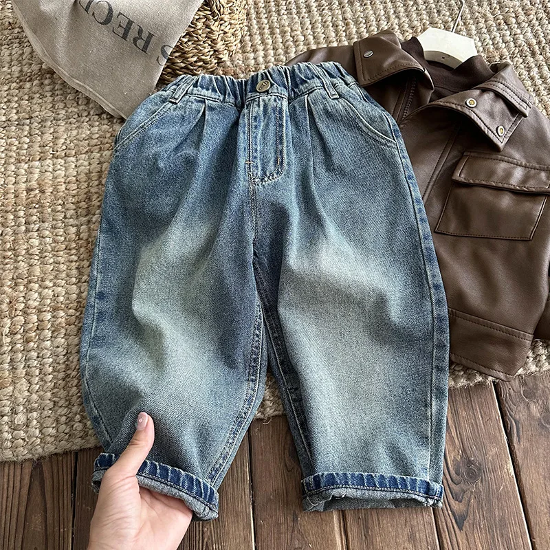 

Spring Autumn New Children Loose Denim Trousers Baby Girls Casual Harem Pants Fashion Boys Vintage Versatile Jeans Kids Clothes