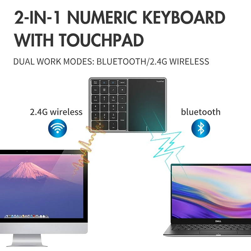 

Numeric Keyboard With Touchpad Bluetooth Keypad 2.4G Wireless Numer Pad Rechargable Support Android Windows IOS Laptop